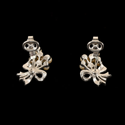 Vintage Crown Trifari Faux Pearl Spray & Bow — Matching Set: Brooch & Clip-On Earrings