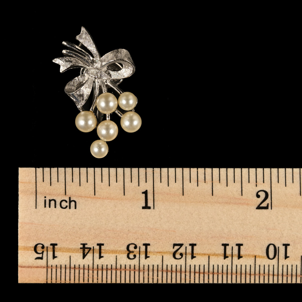 Vintage Crown Trifari Faux Pearl Spray & Bow — Matching Set: Brooch & Clip-On Earrings