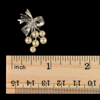Vintage Crown Trifari Faux Pearl Spray & Bow — Matching Set: Brooch & Clip-On Earrings