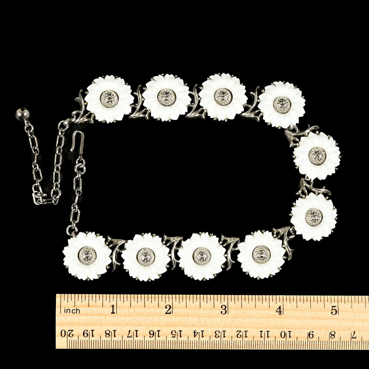 Vintage Crown Trifari White Daisy — Matching Set: Clip-On Earrings, Bracelet & Necklace