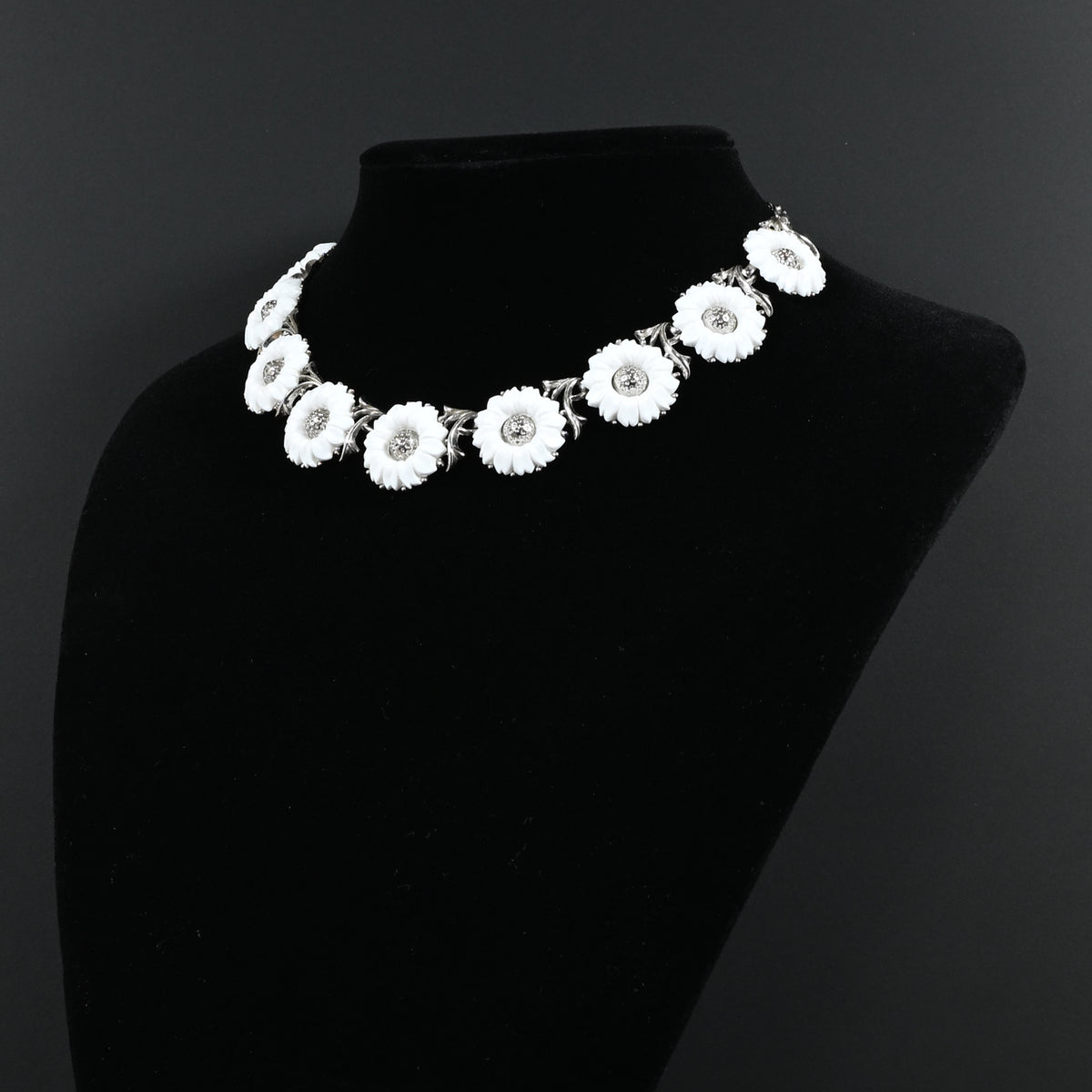 Vintage Crown Trifari White Daisy — Matching Set: Clip-On Earrings, Bracelet & Necklace