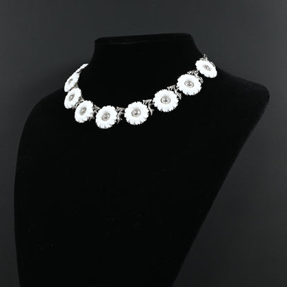 Vintage Crown Trifari White Daisy — Matching Set: Clip-On Earrings, Bracelet & Necklace