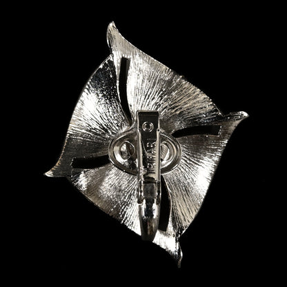 Vintage Crown Trifari Silver-Tone Abstract Pinwheel — Matching Set: Brooch & Clip-On Earrings