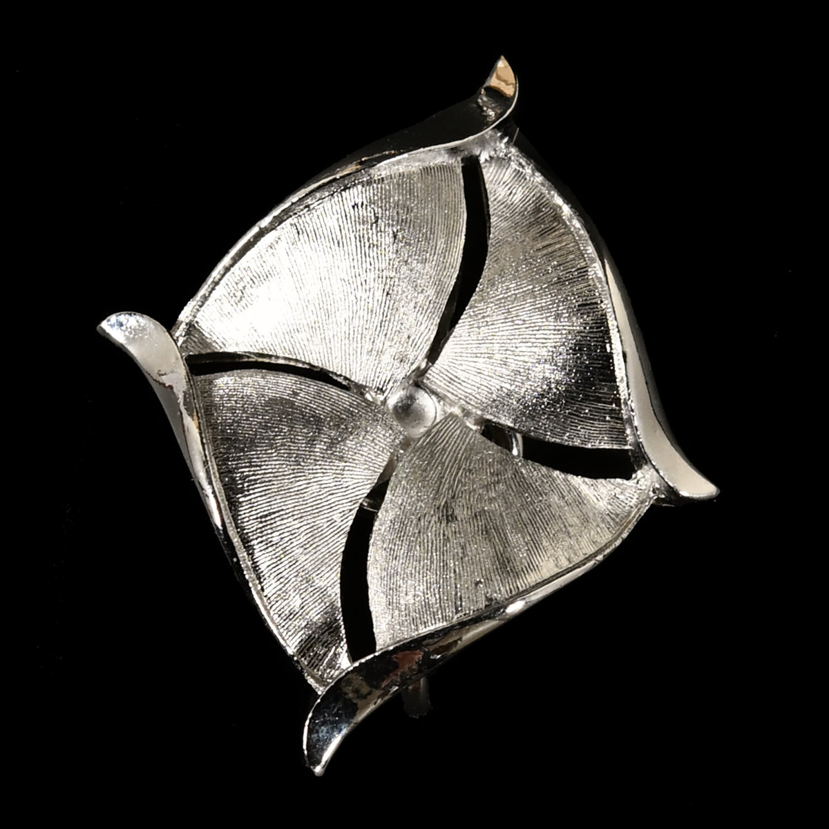 Vintage Crown Trifari Silver-Tone Abstract Pinwheel — Matching Set: Brooch & Clip-On Earrings