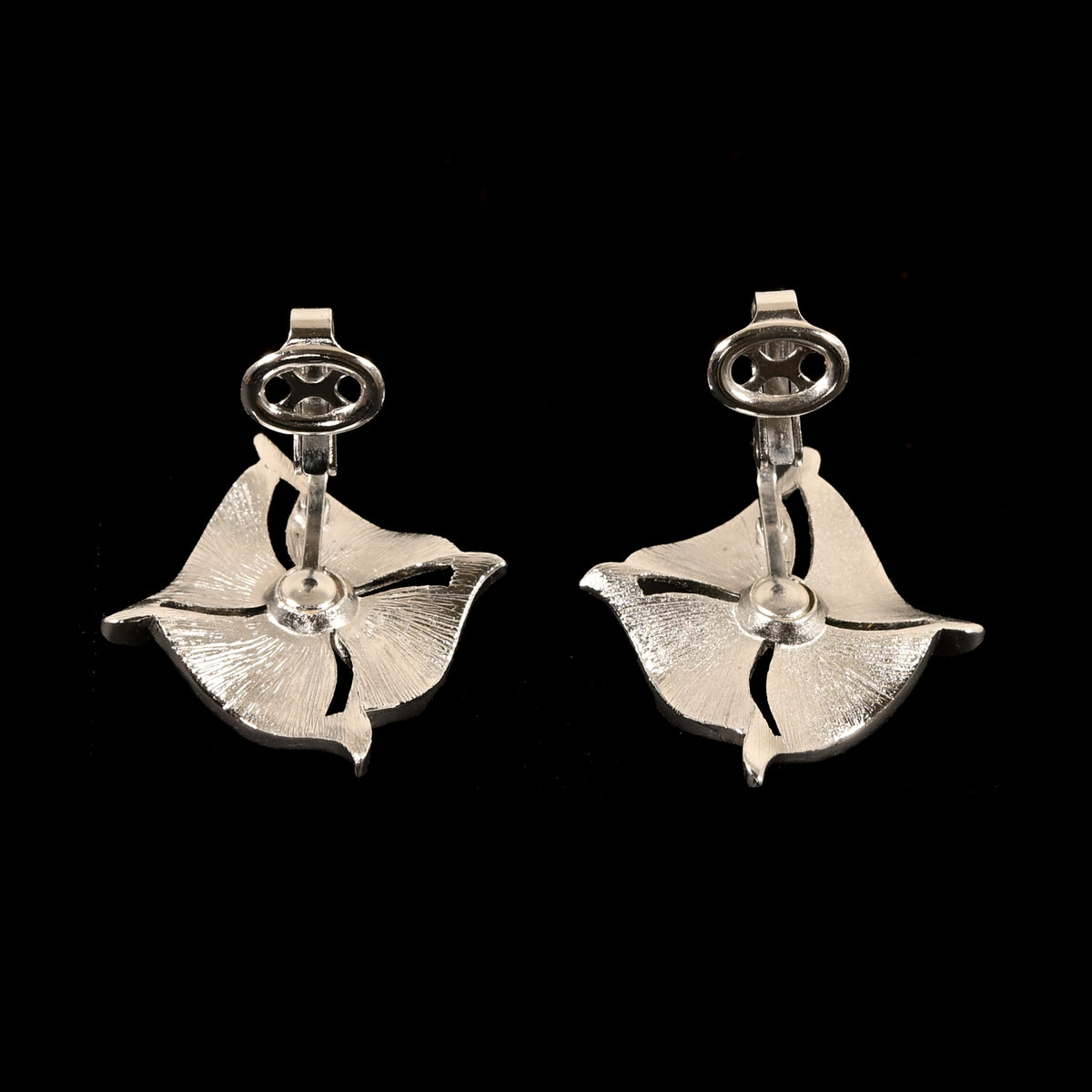 Vintage Crown Trifari Silver-Tone Abstract Pinwheel — Matching Set: Brooch & Clip-On Earrings