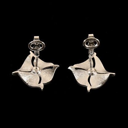 Vintage Crown Trifari Silver-Tone Abstract Pinwheel — Matching Set: Brooch & Clip-On Earrings