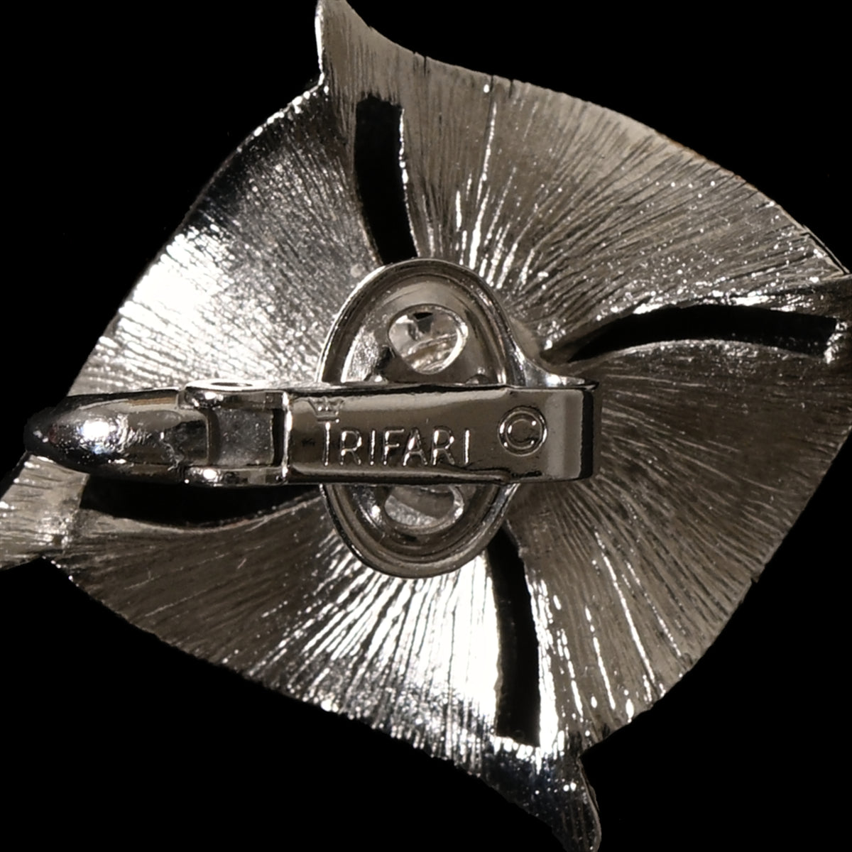 Vintage Crown Trifari Silver-Tone Abstract Pinwheel — Matching Set: Brooch & Clip-On Earrings