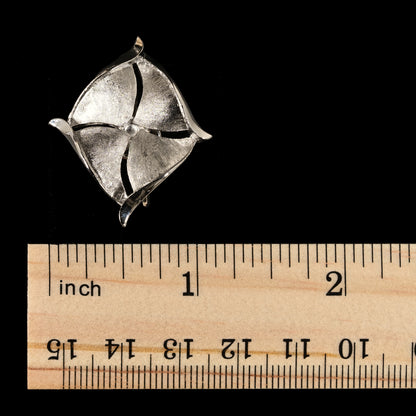 Vintage Crown Trifari Silver-Tone Abstract Pinwheel — Matching Set: Brooch & Clip-On Earrings