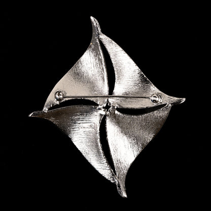 Vintage Crown Trifari Silver-Tone Abstract Pinwheel — Matching Set: Brooch & Clip-On Earrings