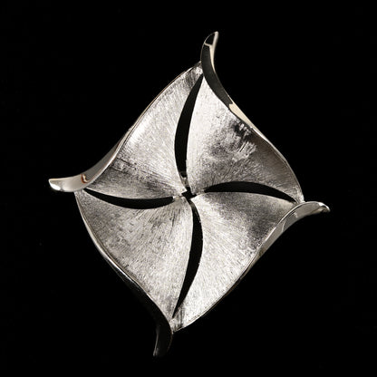 Vintage Crown Trifari Silver-Tone Abstract Pinwheel — Matching Set: Brooch & Clip-On Earrings