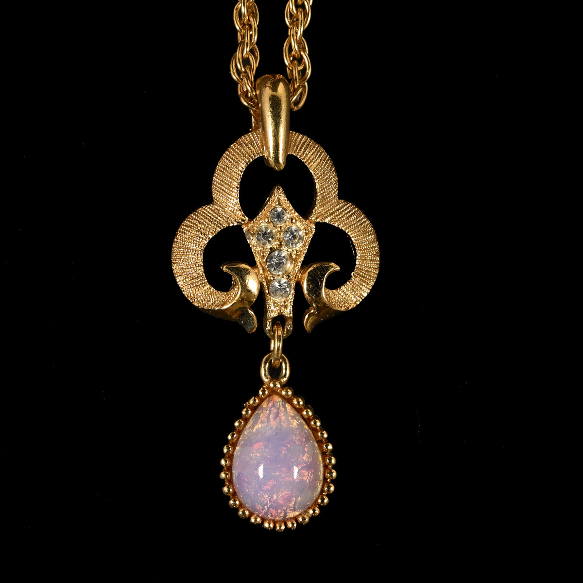 Vintage Crown Trifari Opalescent Cabochon Rhinestone  — 6-Piece Matching Set:  2-Brooch, 2-Earrings, Bracelet & Necklace