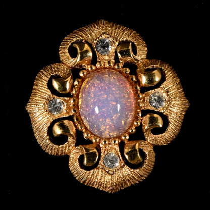 Vintage Crown Trifari Opalescent Cabochon Rhinestone  — 6-Piece Matching Set:  2-Brooch, 2-Earrings, Bracelet & Necklace