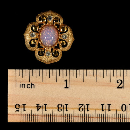 Vintage Crown Trifari Opalescent Cabochon Rhinestone  — 6-Piece Matching Set:  2-Brooch, 2-Earrings, Bracelet & Necklace