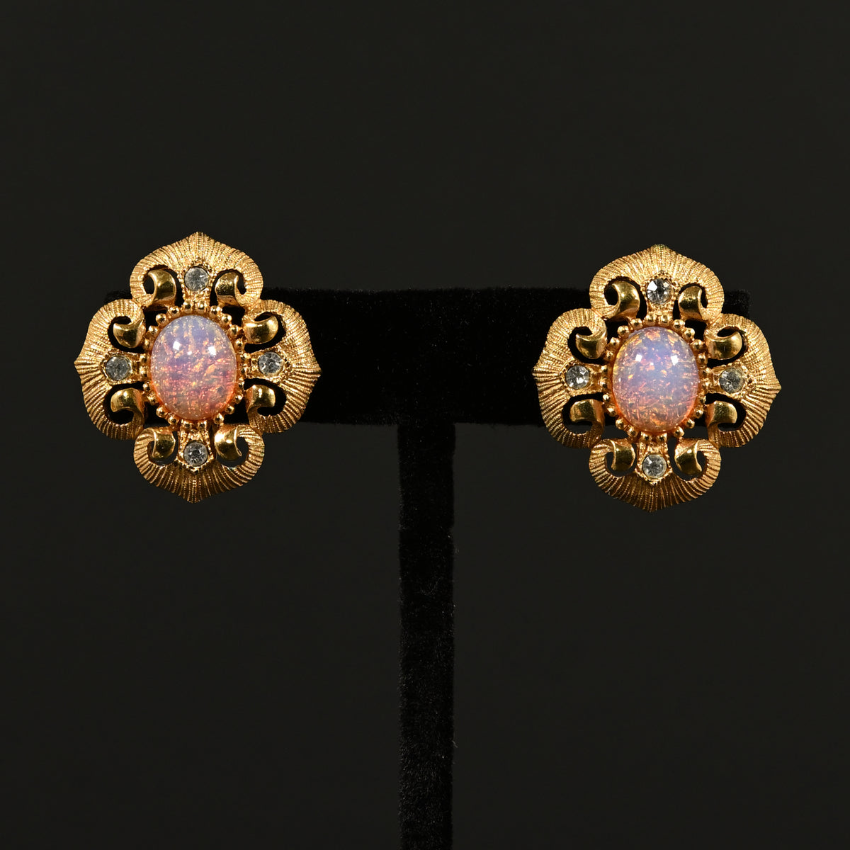 Vintage Crown Trifari Opalescent Cabochon Rhinestone  — 6-Piece Matching Set:  2-Brooch, 2-Earrings, Bracelet & Necklace