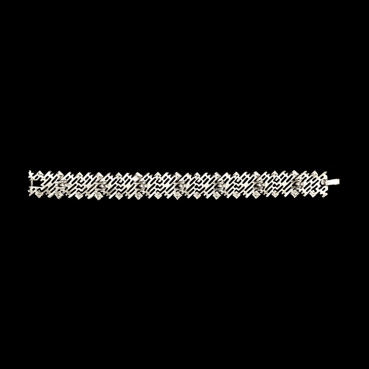 Vintage Crown Trifari Silver-Tone Textured Geometric — Matching Set: Clip-On Earrings, Bracelet & Necklace