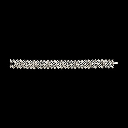 Vintage Crown Trifari Silver-Tone Textured Geometric — Matching Set: Clip-On Earrings, Bracelet & Necklace