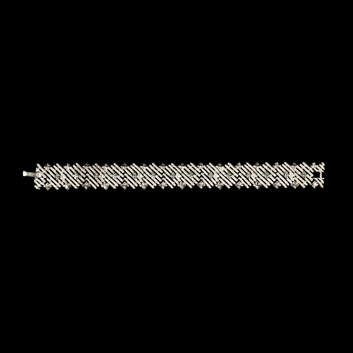 Vintage Crown Trifari Silver-Tone Textured Geometric — Matching Set: Clip-On Earrings, Bracelet & Necklace