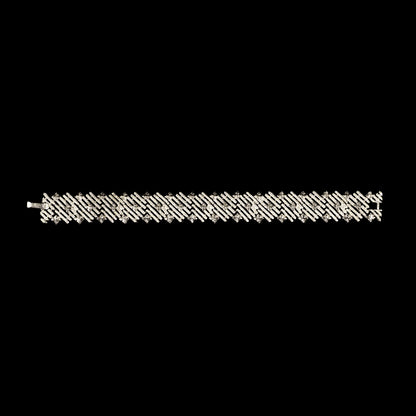 Vintage Crown Trifari Silver-Tone Textured Geometric — Matching Set: Clip-On Earrings, Bracelet & Necklace