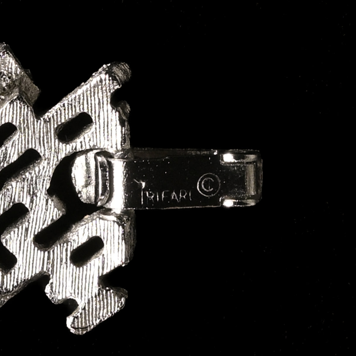 Vintage Crown Trifari Silver-Tone Textured Geometric — Matching Set: Clip-On Earrings, Bracelet & Necklace