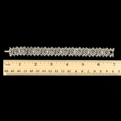 Vintage Crown Trifari Silver-Tone Textured Geometric — Matching Set: Clip-On Earrings, Bracelet & Necklace