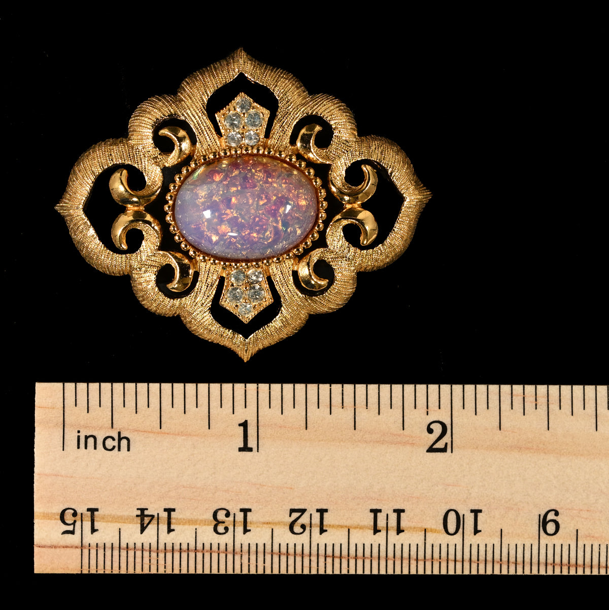 Vintage Crown Trifari Opalescent Cabochon Rhinestone  — 6-Piece Matching Set:  2-Brooch, 2-Earrings, Bracelet & Necklace