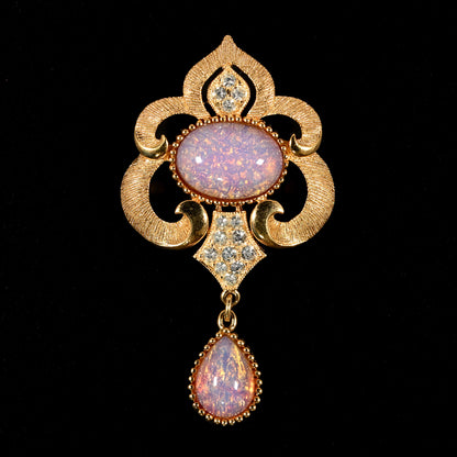 Vintage Crown Trifari Opalescent Cabochon Rhinestone  — 6-Piece Matching Set:  2-Brooch, 2-Earrings, Bracelet & Necklace