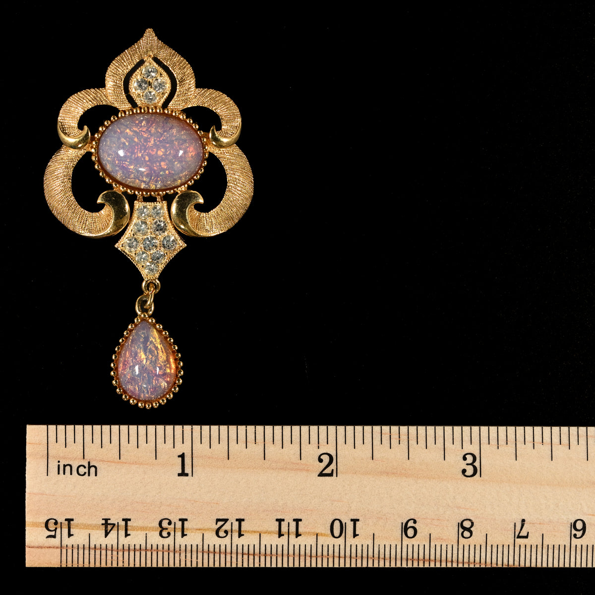 Vintage Crown Trifari Opalescent Cabochon Rhinestone  — 6-Piece Matching Set:  2-Brooch, 2-Earrings, Bracelet & Necklace