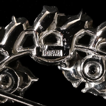 Vintage Crown Trifari Pink Rhinestone Wreath — Matching Set: Brooch & Clip-On Earrings