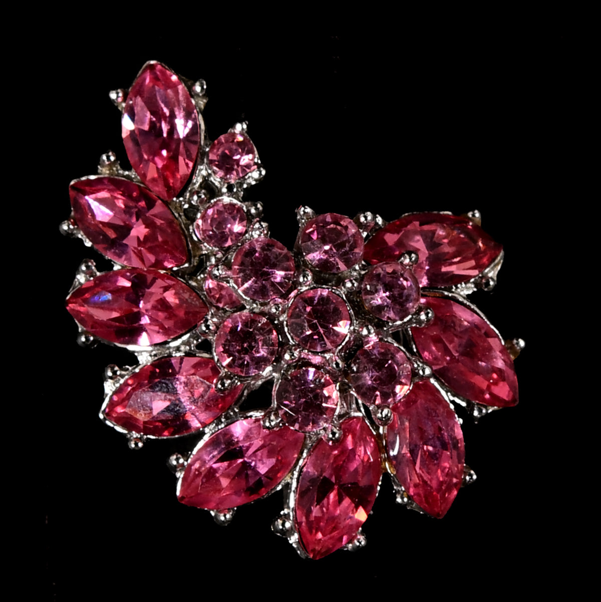 Vintage Crown Trifari Pink Rhinestone Wreath — Matching Set: Brooch & Clip-On Earrings