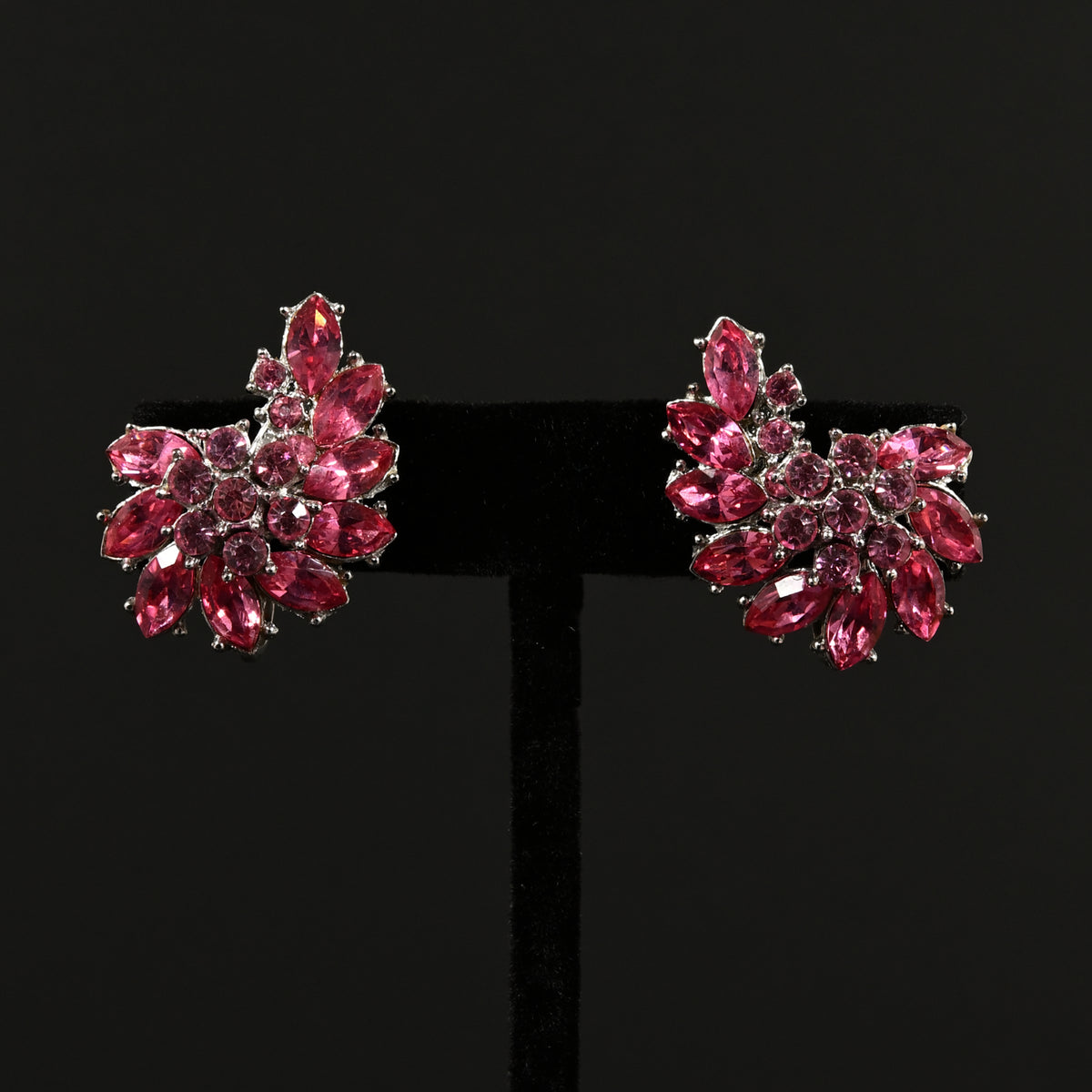 Vintage Crown Trifari Pink Rhinestone Wreath — Matching Set: Brooch & Clip-On Earrings
