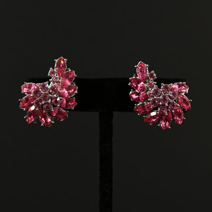 Vintage Crown Trifari Pink Rhinestone Wreath — Matching Set: Brooch & Clip-On Earrings