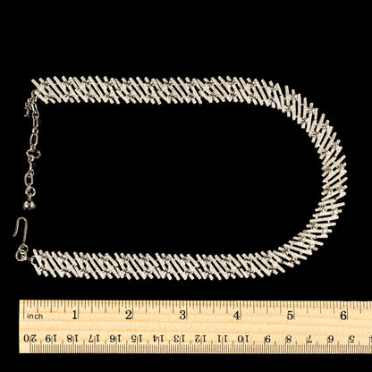 Vintage Crown Trifari Silver-Tone Textured Geometric — Matching Set: Clip-On Earrings, Bracelet & Necklace