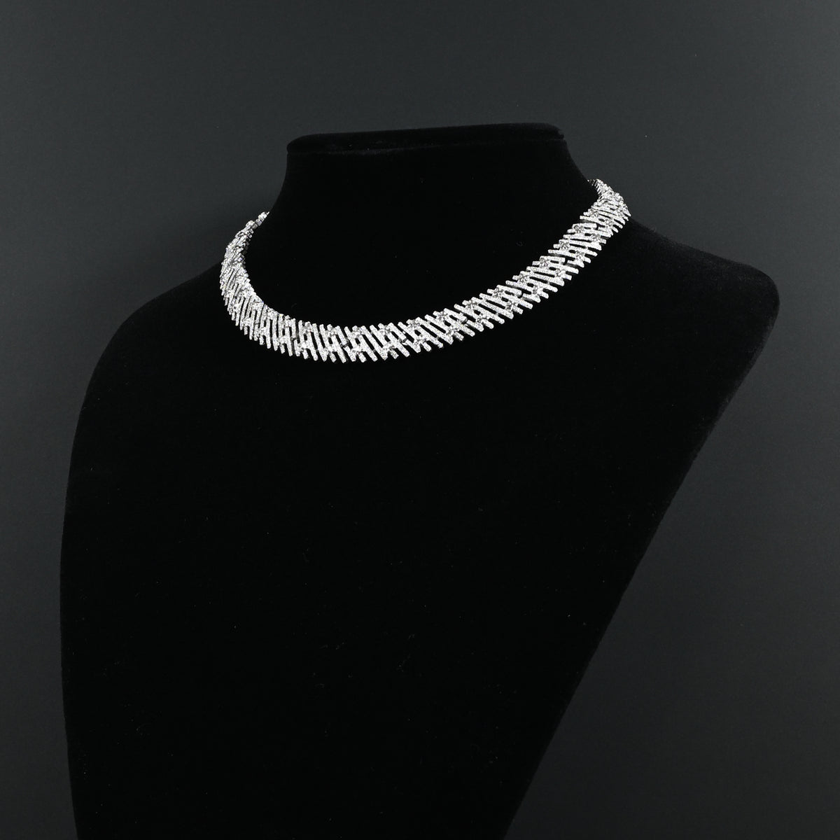Vintage Crown Trifari Silver-Tone Textured Geometric — Matching Set: Clip-On Earrings, Bracelet & Necklace