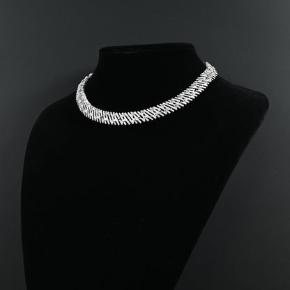 Vintage Crown Trifari Silver-Tone Textured Geometric — Matching Set: Clip-On Earrings, Bracelet & Necklace