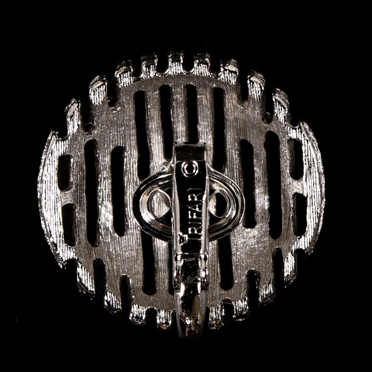 Vintage Crown Trifari Silver-Tone Textured Geometric — Matching Set: Clip-On Earrings, Bracelet & Necklace