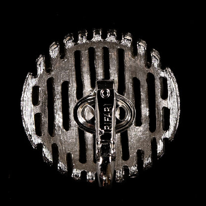 Vintage Crown Trifari Silver-Tone Textured Geometric — Matching Set: Clip-On Earrings, Bracelet & Necklace