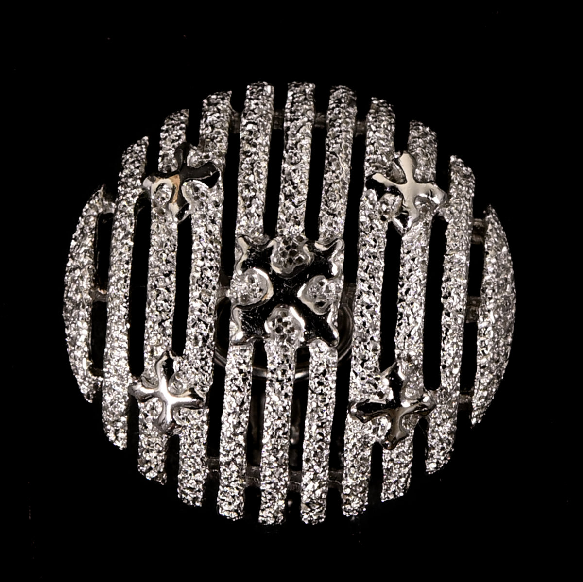 Vintage Crown Trifari Silver-Tone Textured Geometric — Matching Set: Clip-On Earrings, Bracelet & Necklace