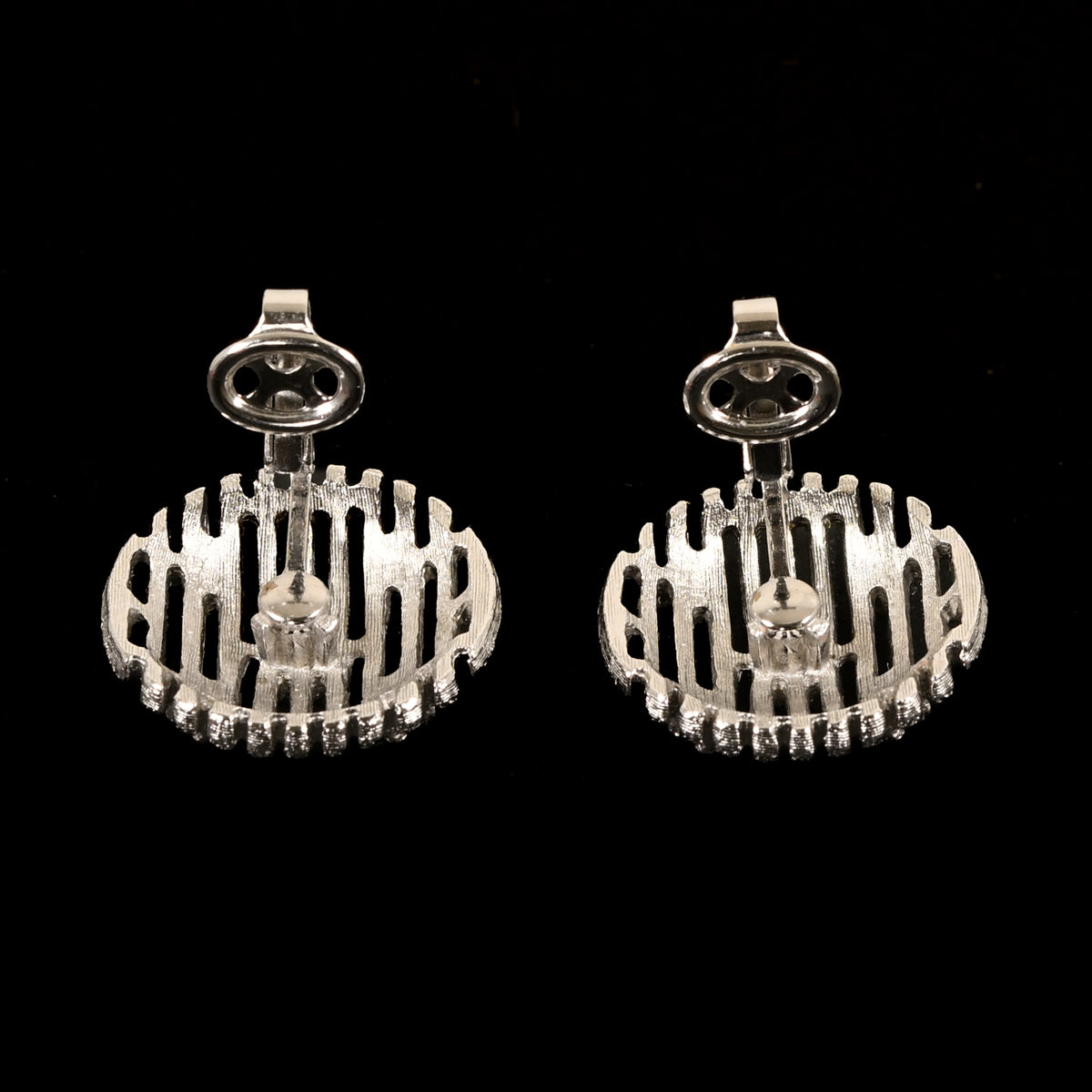 Vintage Crown Trifari Silver-Tone Textured Geometric — Matching Set: Clip-On Earrings, Bracelet & Necklace