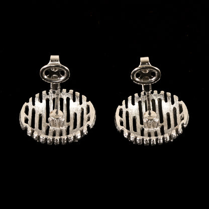 Vintage Crown Trifari Silver-Tone Textured Geometric — Matching Set: Clip-On Earrings, Bracelet & Necklace