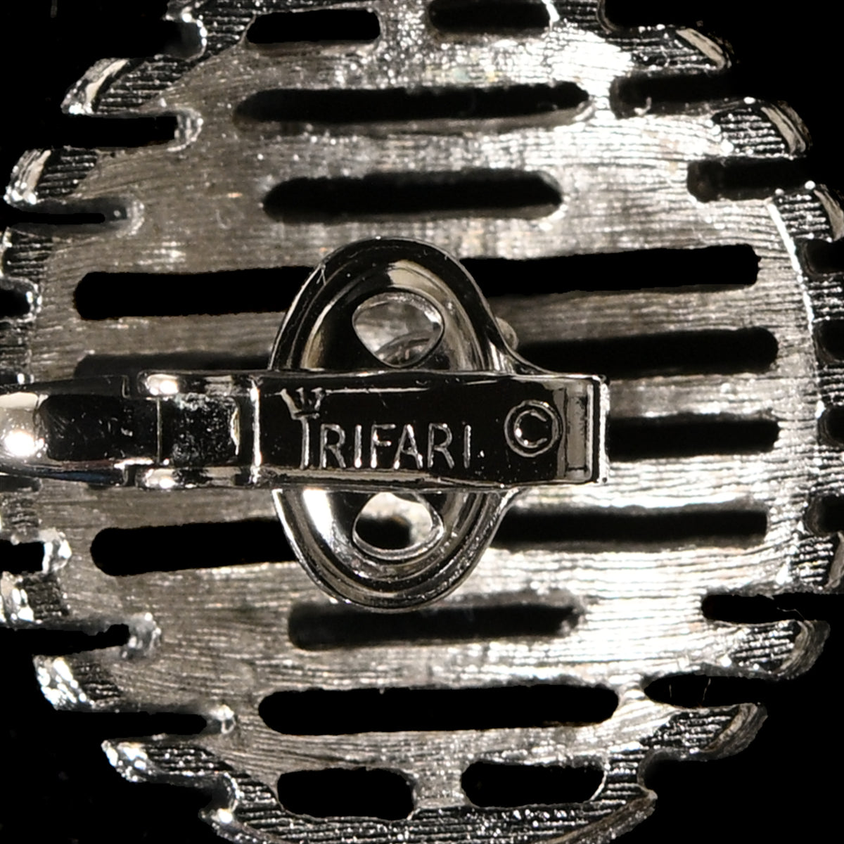 Vintage Crown Trifari Silver-Tone Textured Geometric — Matching Set: Clip-On Earrings, Bracelet & Necklace