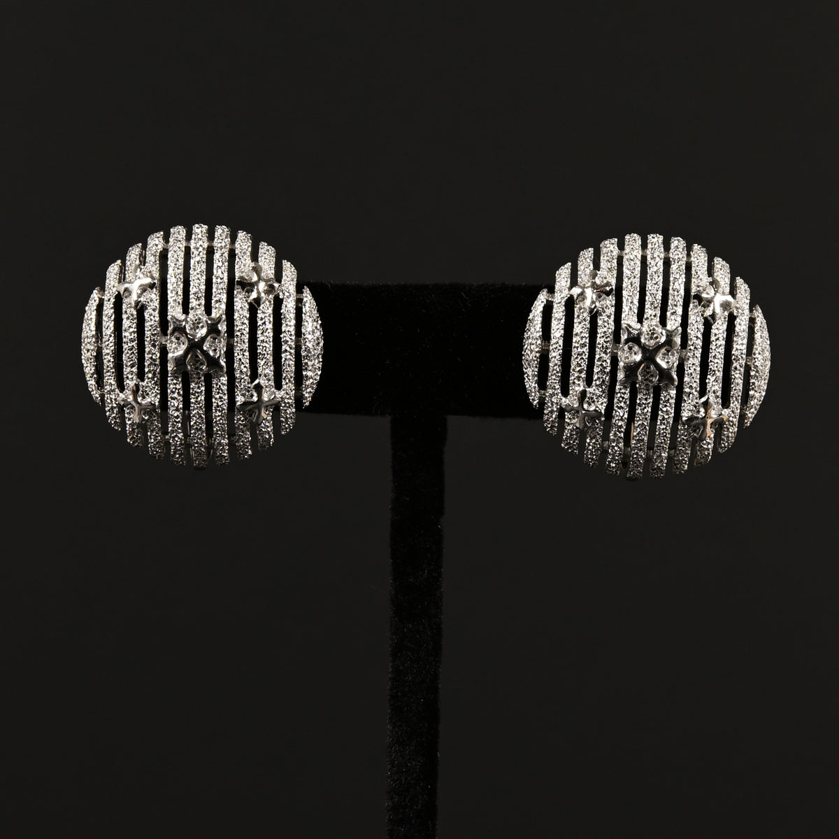 Vintage Crown Trifari Silver-Tone Textured Geometric — Matching Set: Clip-On Earrings, Bracelet & Necklace
