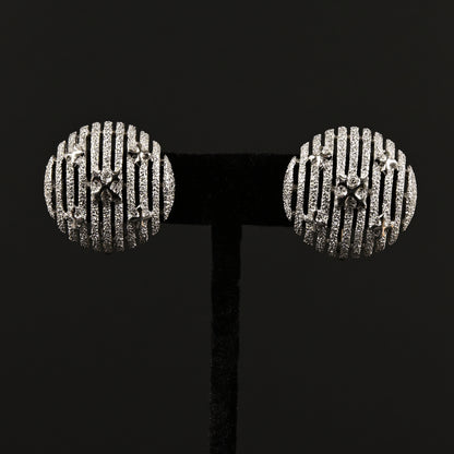 Vintage Crown Trifari Silver-Tone Textured Geometric — Matching Set: Clip-On Earrings, Bracelet & Necklace