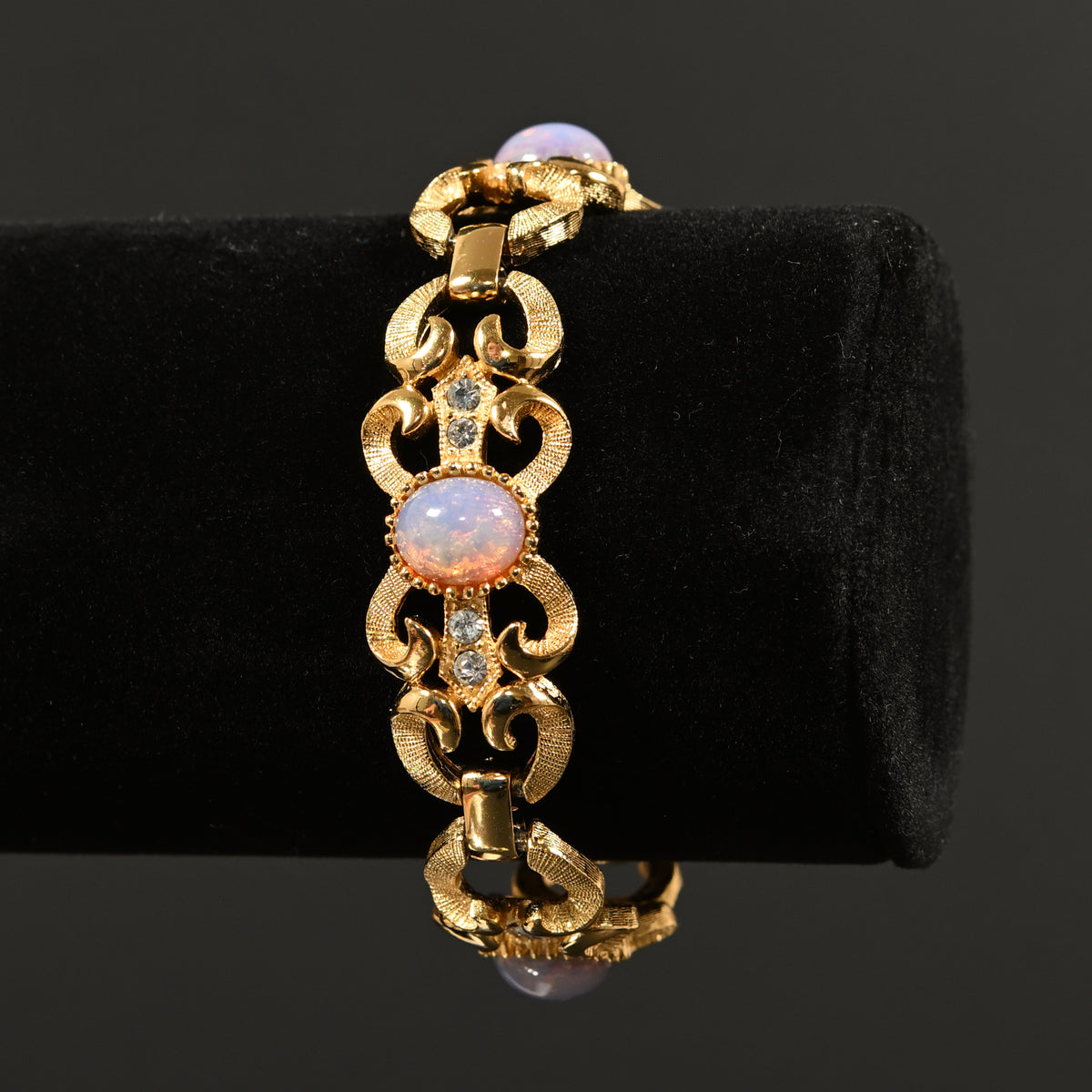 Vintage Crown Trifari Opalescent Cabochon Rhinestone  — 6-Piece Matching Set:  2-Brooch, 2-Earrings, Bracelet & Necklace