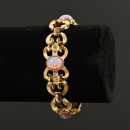 Vintage Crown Trifari Opalescent Cabochon Rhinestone  — 6-Piece Matching Set:  2-Brooch, 2-Earrings, Bracelet & Necklace
