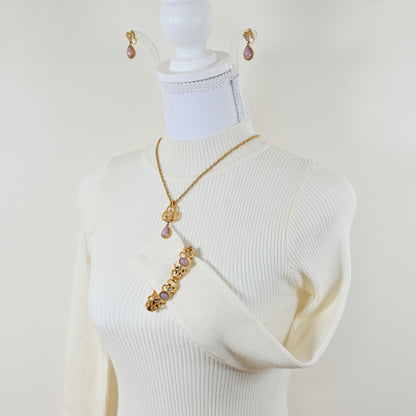 Vintage Crown Trifari Opalescent Cabochon Rhinestone  — 6-Piece Matching Set:  2-Brooch, 2-Earrings, Bracelet & Necklace