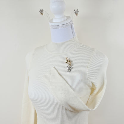 Vintage Crown Trifari Faux Pearl Spray & Bow — Matching Set: Brooch & Clip-On Earrings