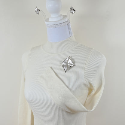 Vintage Crown Trifari Silver-Tone Abstract Pinwheel — Matching Set: Brooch & Clip-On Earrings